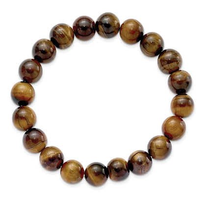 Chisel 10mm Yellow Tiger's Eye Agate Beaded Stretch Bracelet