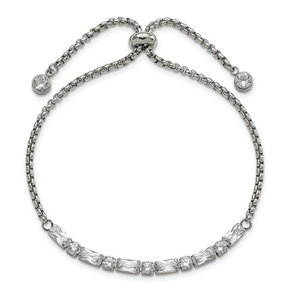 Chisel Stainless Steel Polished with CZ Adjustable Bracelet