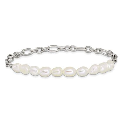 Chisel Stainless Steel Polished with Half White Freshwater Cultured Pearl 8.25 inch Bracelet