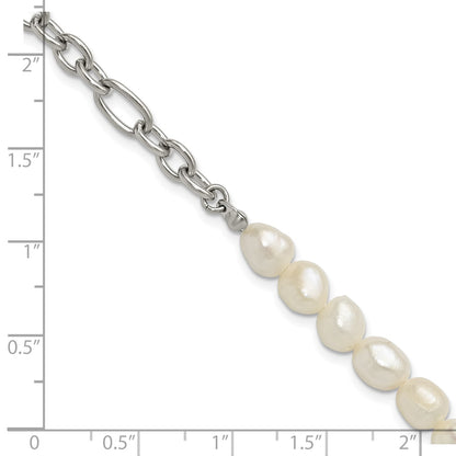 Chisel Stainless Steel Polished with Half White Freshwater Cultured Pearl 8.25 inch Bracelet