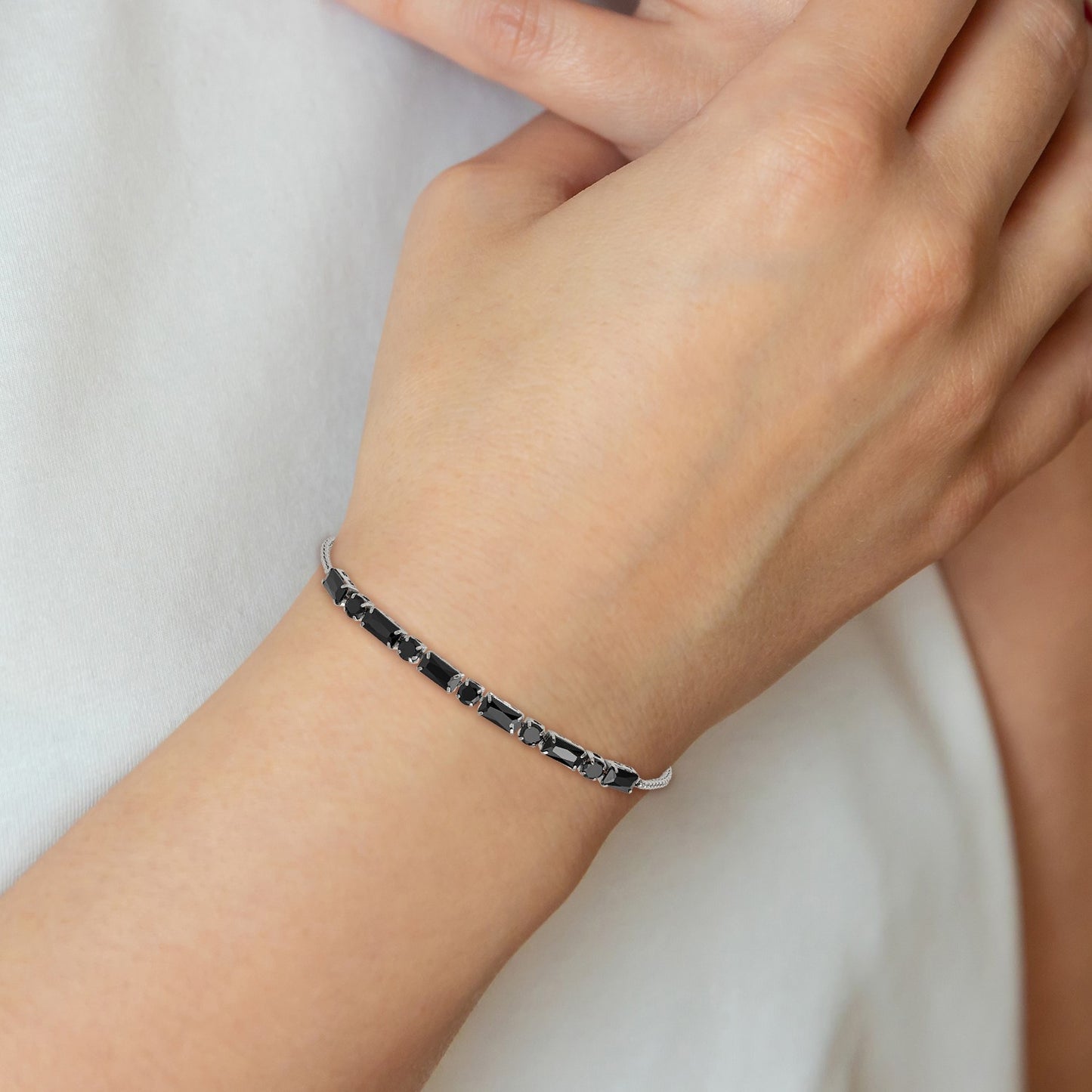 Chisel Stainless Steel Polished Black CZ Adjustable Bracelet