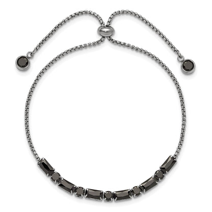 Chisel Stainless Steel Polished Black CZ Adjustable Bracelet