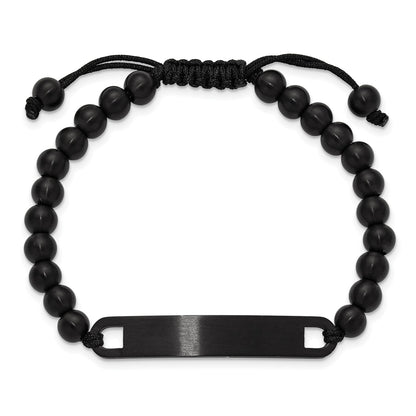 Chisel Stainless Steel Brushed Black IP-plated 6mm Beaded Black Nylon 6.25 inch to 8 inch Adjustable ID Bracelet