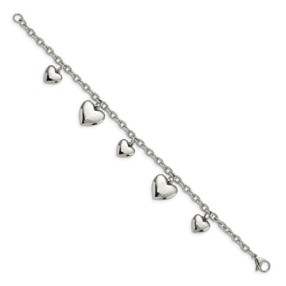 Chisel Stainless Steel Polished Hearts 8 inch Bracelet