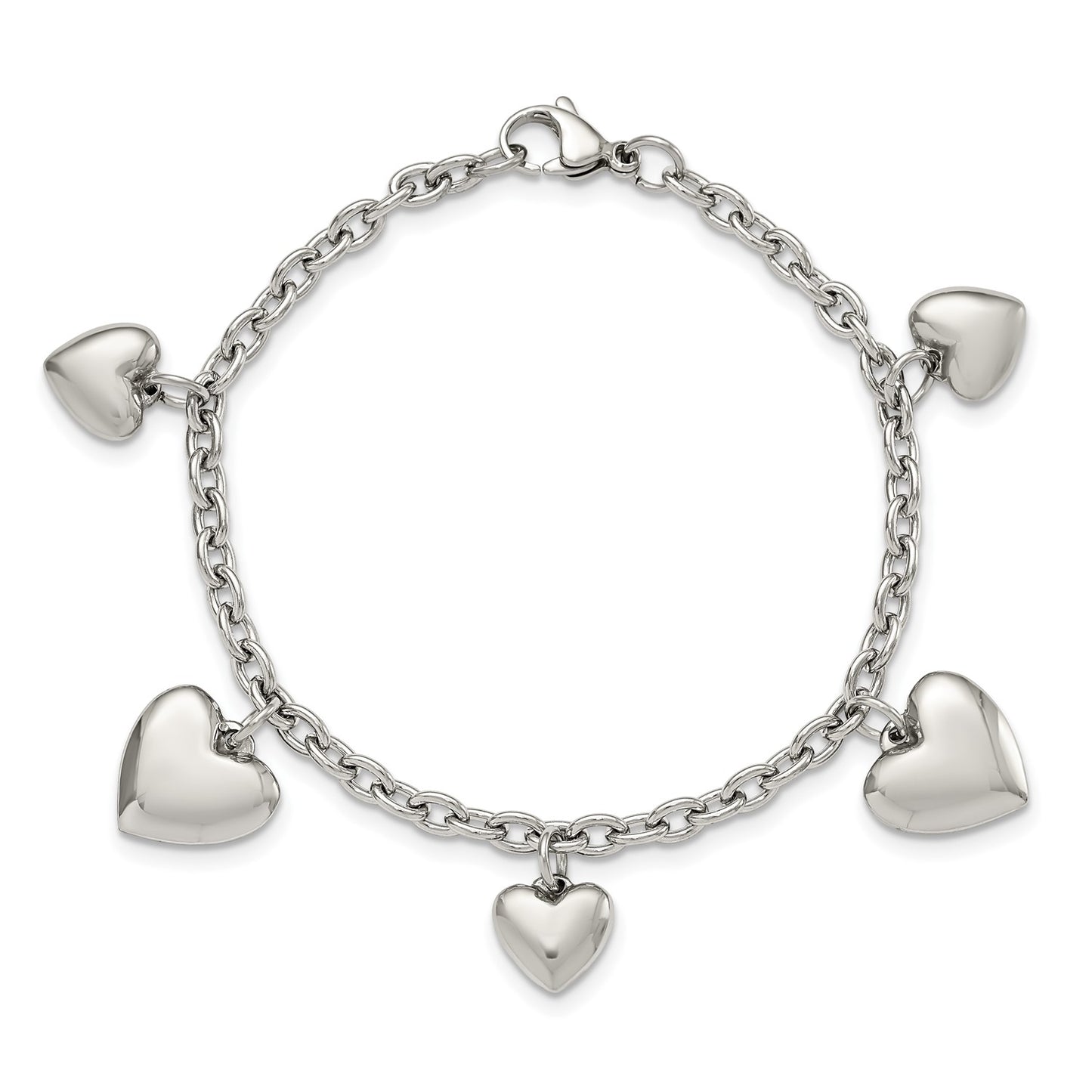 Chisel Stainless Steel Polished Hearts 8 inch Bracelet