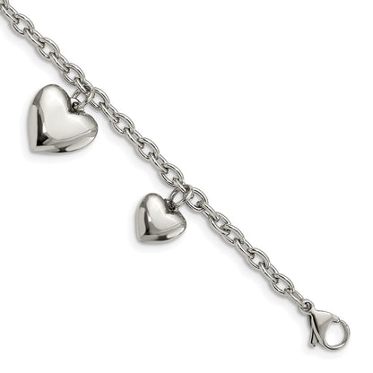 Chisel Stainless Steel Polished Hearts 8 inch Bracelet