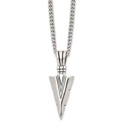 Chisel Stainless Steel Antiqued and Polished Dagger Pendant on a 22 inch Curb Chain Necklace