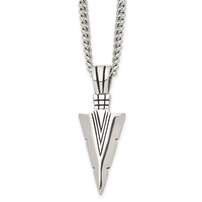 Chisel Stainless Steel Antiqued and Polished Dagger Pendant on a 22 inch Curb Chain Necklace