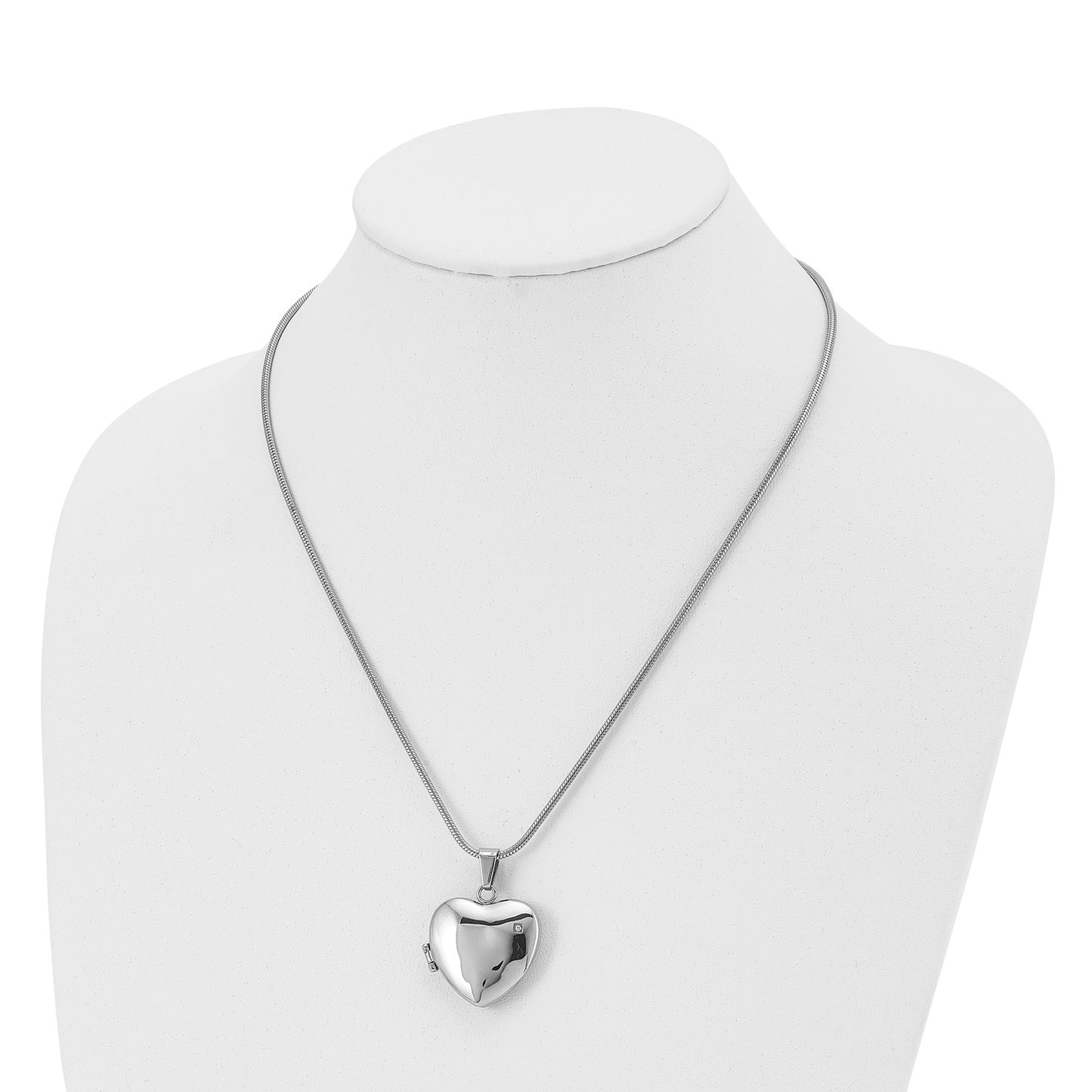 Stainless Steel Polished Heart w/CZ Magnetic Locket 20in Necklace