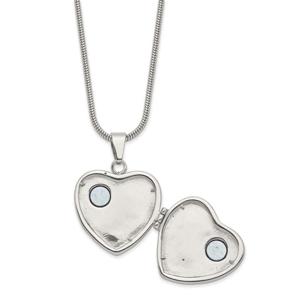 Stainless Steel Polished Heart w/CZ Magnetic Locket 20in Necklace