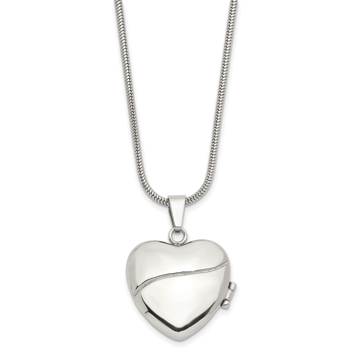 Stainless Steel Polished Heart w/CZ Magnetic Locket 20in Necklace