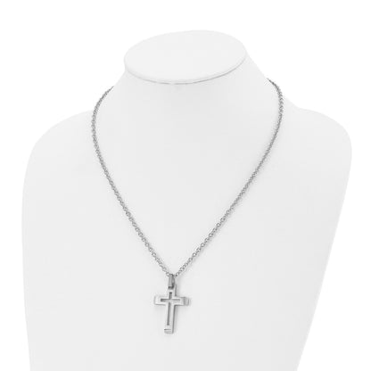 Chisel Stainless Steel Brushed and Polished Cut-out Cross Pendant on a 20 inch Cable Chain Necklace