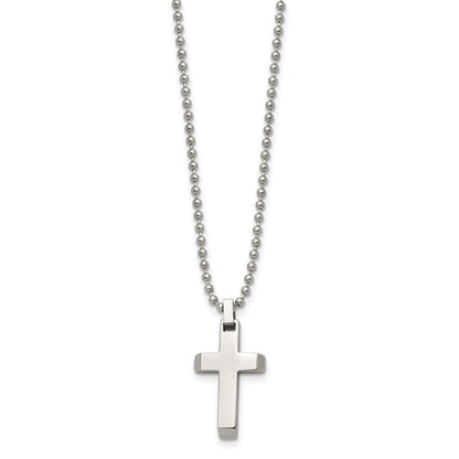 Chisel Stainless Steel Polished Cross Pendant on a 20 inch Ball Chain Necklace