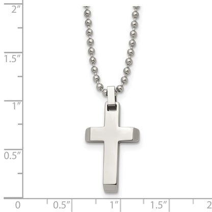 Chisel Stainless Steel Polished Cross Pendant on a 20 inch Ball Chain Necklace