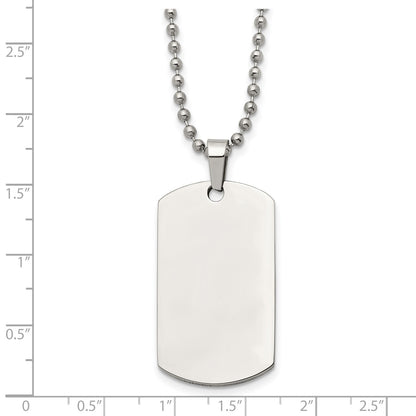 Chisel Stainless Steel Brushed and Polished Rounded Edge 2mm Dog Tag on a 24 inch Ball Chain Necklace