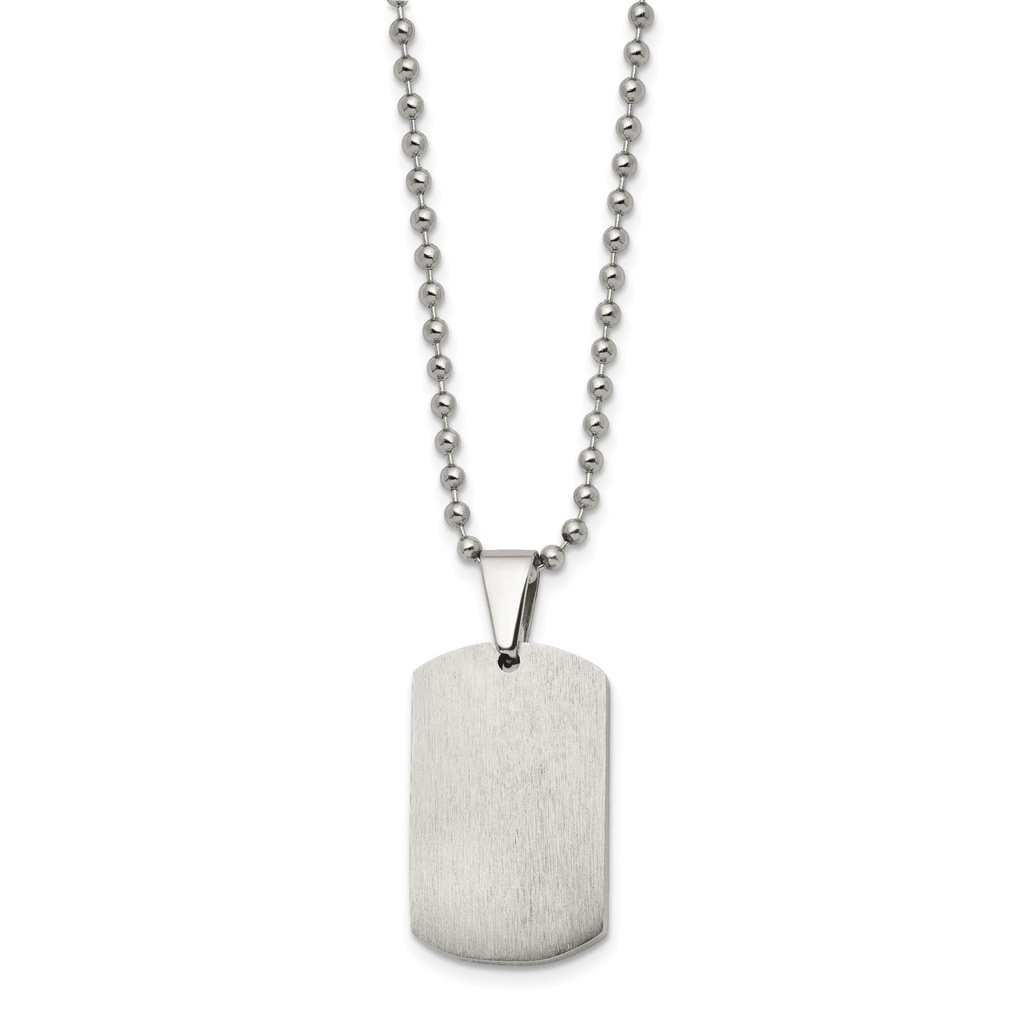 Chisel Stainless Steel Brushed and Polished 2mm Reversible Dog Tag on a 24 inch Ball Chain Necklace