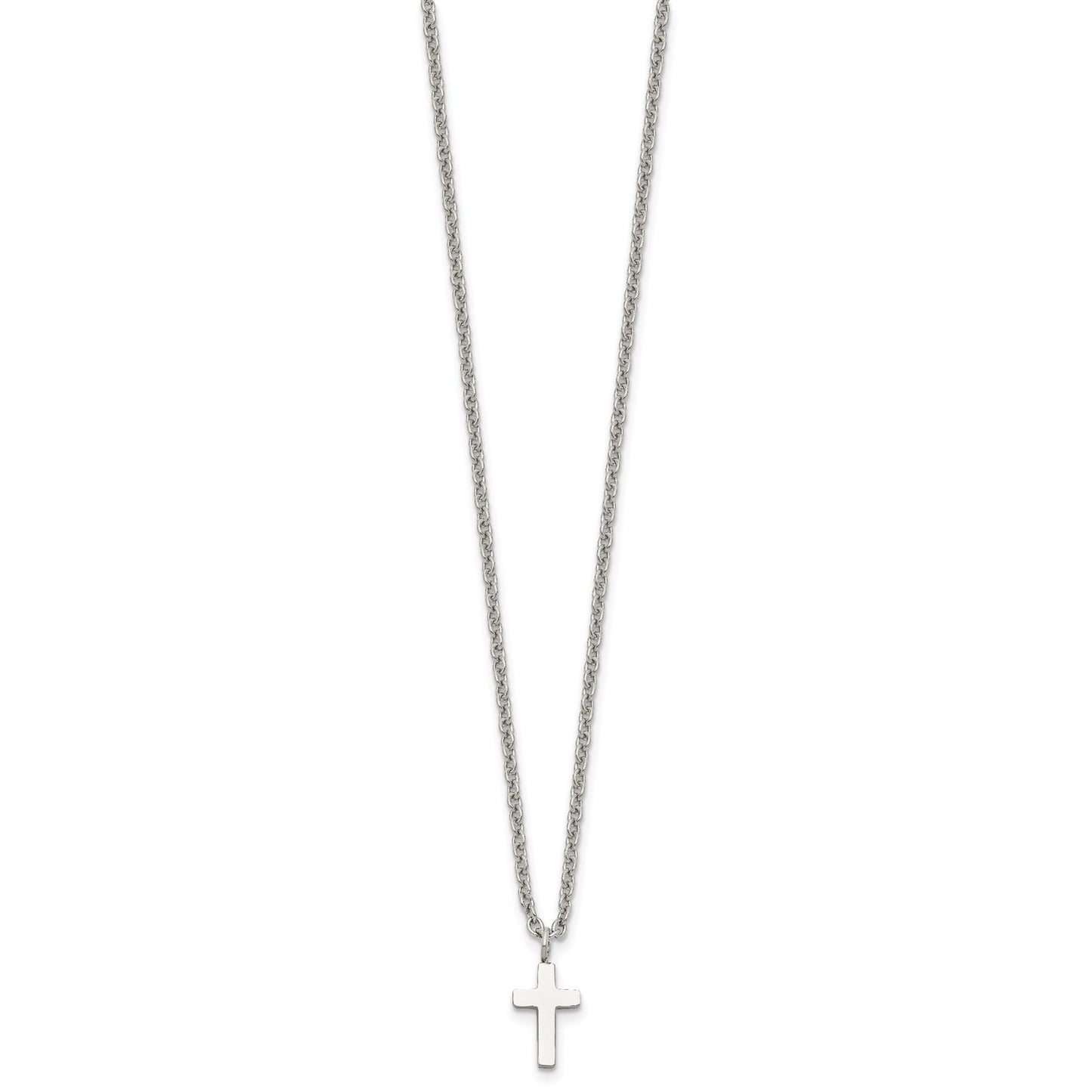 Chisel Stainless Steel Polished 11mm Cross Pendant on an 18 inch Cable Chain Necklace