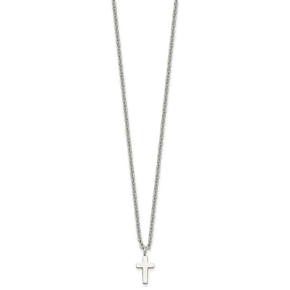 Chisel Stainless Steel Polished 11mm Cross Pendant on an 18 inch Cable Chain Necklace