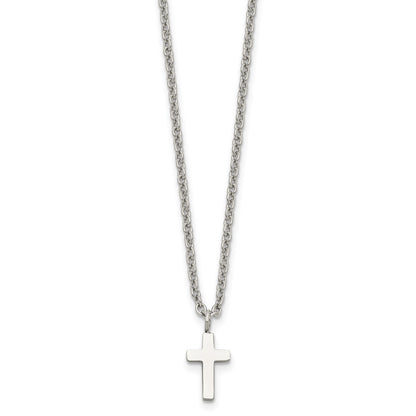 Chisel Stainless Steel Polished 11mm Cross Pendant on an 18 inch Cable Chain Necklace