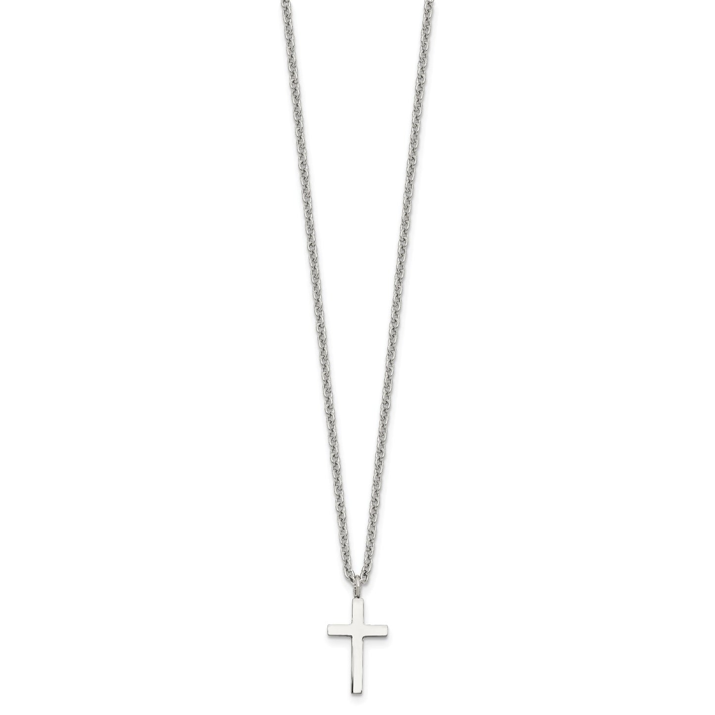 Chisel Stainless Steel Polished 16mm Cross Pendant on an 18 inch Cable Chain Necklace