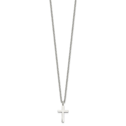 Chisel Stainless Steel Polished 16mm Cross Pendant on an 18 inch Cable Chain Necklace