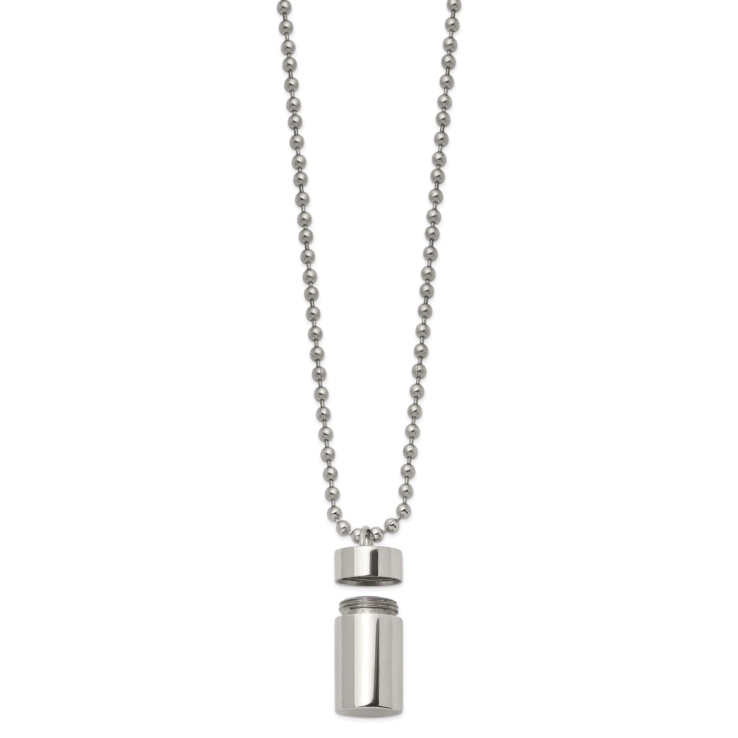 Chisel Stainless Steel Polished Capsule that Opens on a 22 inch Ball Chain Necklace