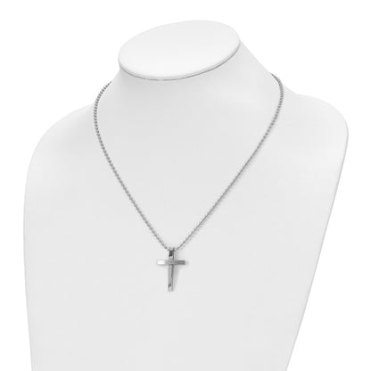 Chisel Stainless Steel Brushed and Polished Cross Pendant on an 18 inch Ball Chain Necklace