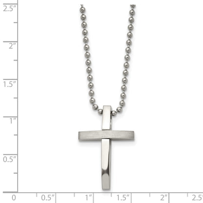 Chisel Stainless Steel Brushed and Polished Cross Pendant on an 18 inch Ball Chain Necklace