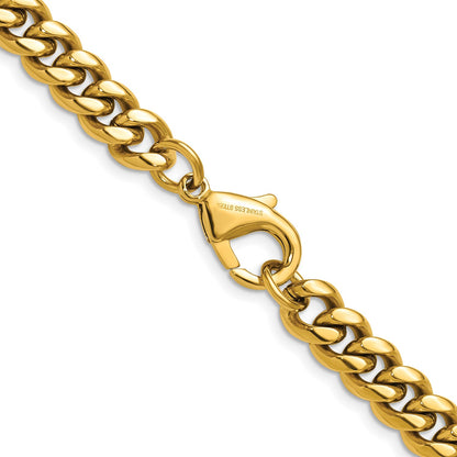 Chisel Stainless Steel Polished Yellow IP-plated 8mm 24 inch Curb Link Necklace