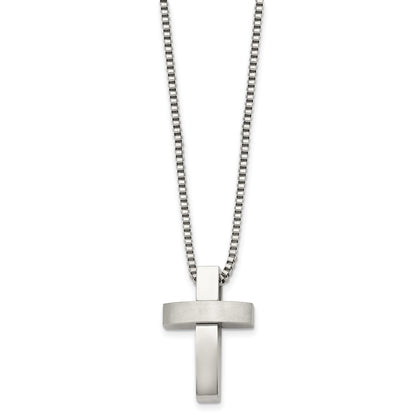 Chisel Stainless Steel Brushed and Polished Cross Pendant on a 22 inch Box Chain Necklace