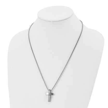 Chisel Stainless Steel Brushed and Polished Cross Pendant on a 22 inch Box Chain Necklace