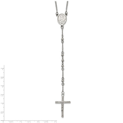 Chisel Stainless Steel Polished 4mm Beaded 25 inch Rosary Necklace