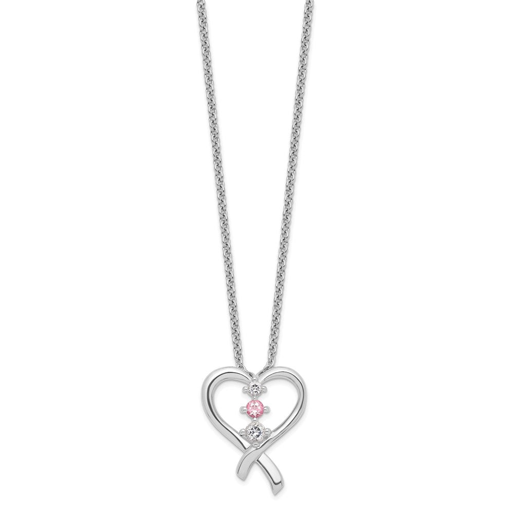 GSS Sterling Silver Rhodium-plated Clear Pink Topaz Heart of Resilience Necklace