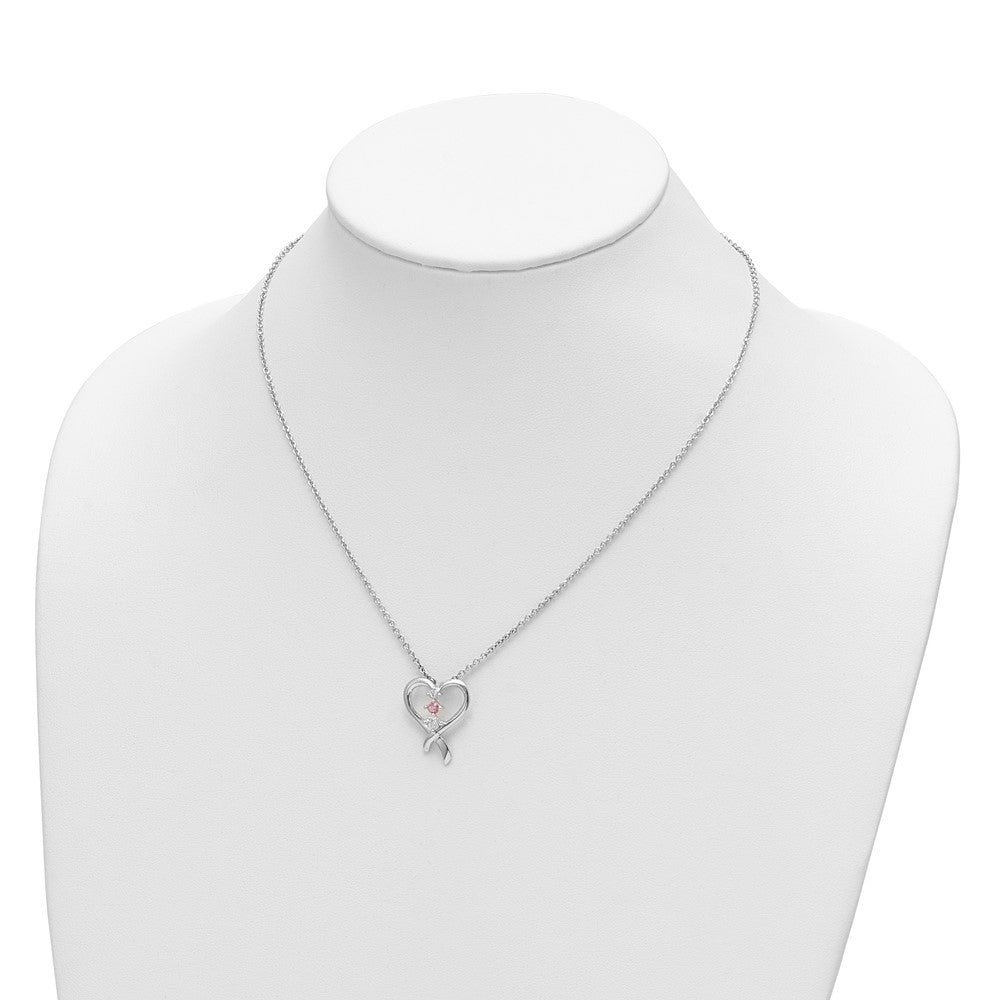 GSS Sterling Silver Rhodium-plated Clear Pink Topaz Heart of Resilience Necklace