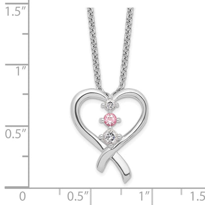 GSS Sterling Silver Rhodium-plated Clear Pink Topaz Heart of Resilience Necklace