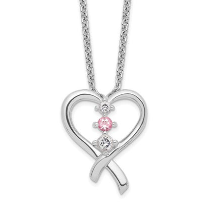 GSS Sterling Silver Rhodium-plated Clear Pink Topaz Heart of Resilience Necklace