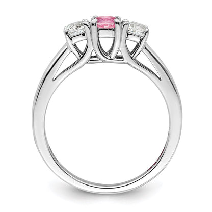GSS Sterling Silver Rhodium-plated Clear and Pink Topaz Pamela Ring