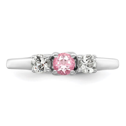 GSS Sterling Silver Rhodium-plated Clear and Pink Topaz Pamela Ring