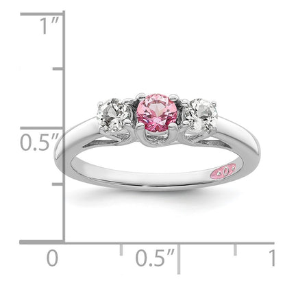 GSS Sterling Silver Rhodium-plated Clear and Pink Topaz Pamela Ring