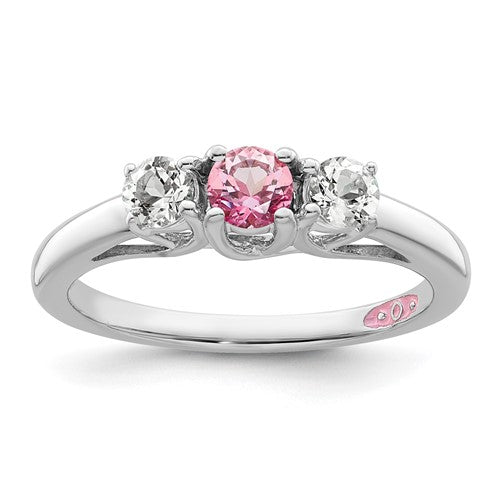 GSS Sterling Silver Rhodium-plated Clear and Pink Topaz Pamela Ring
