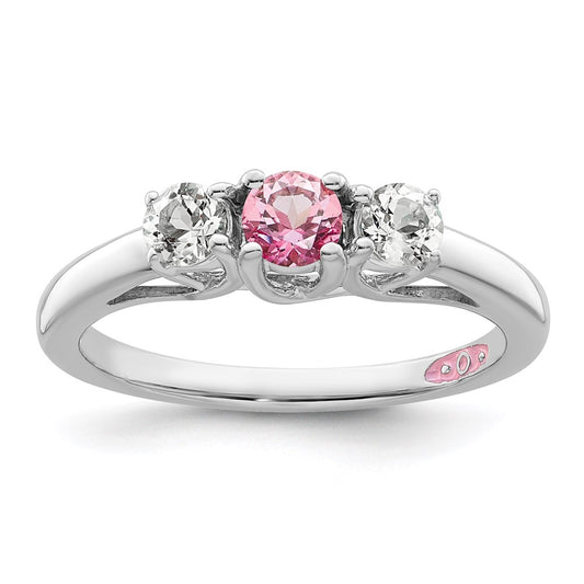 GSS Sterling Silver Rhodium-plated Clear and Pink Topaz Pamela Ring