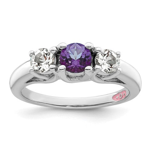 GSS Sterling Silver Rhodium-plated Clear and Purple Topaz Pamela Ring