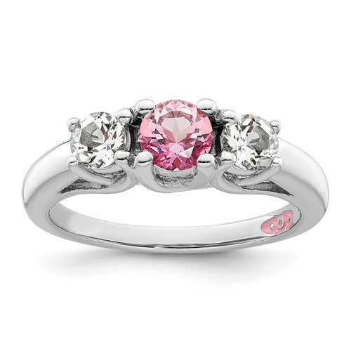 GSSR Sterling Silver Rhodium-plated Clear and Pink Topaz Pamela Ring