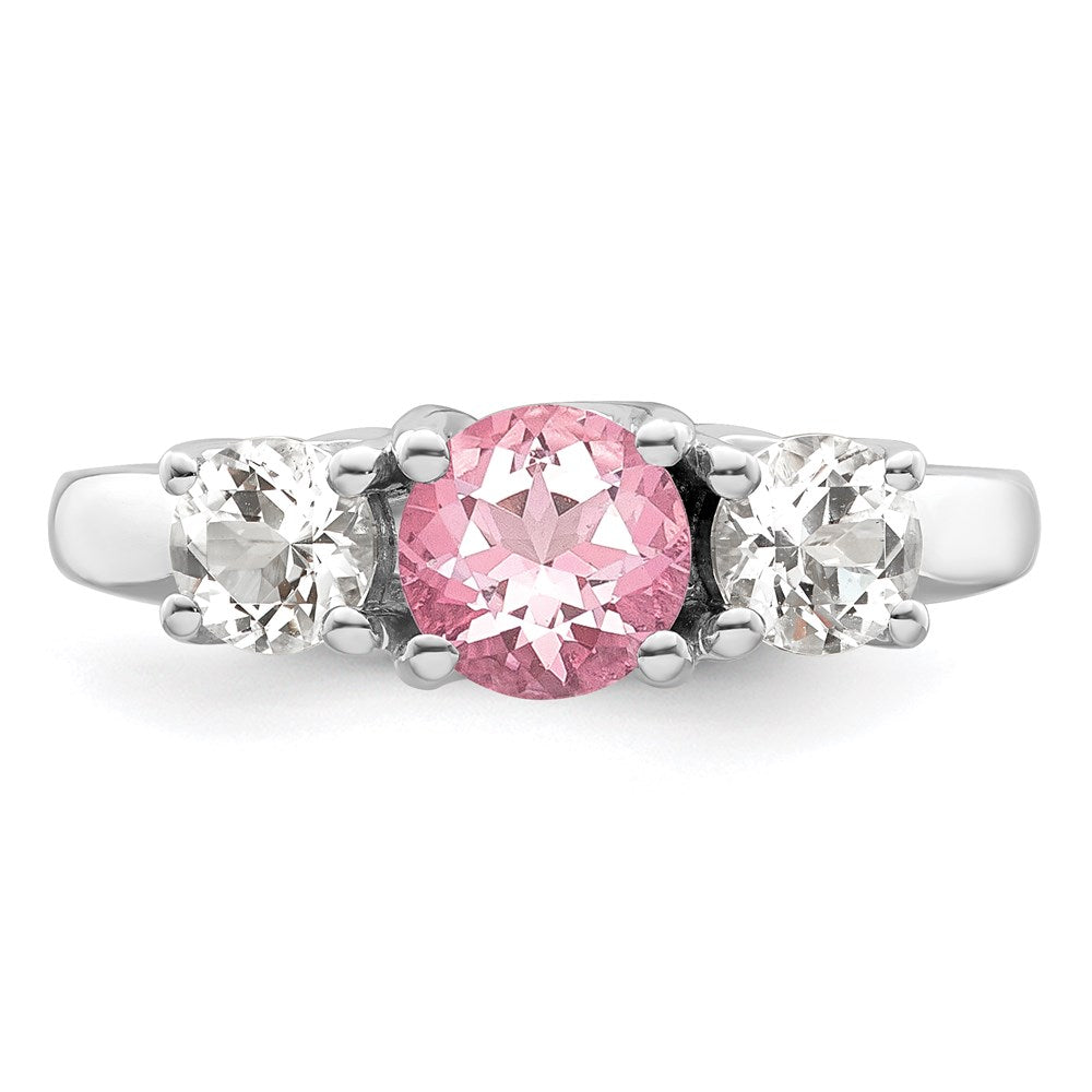 GSS Sterling Silver Rhodium-plated Clear Pink Topaz Pamela Ring