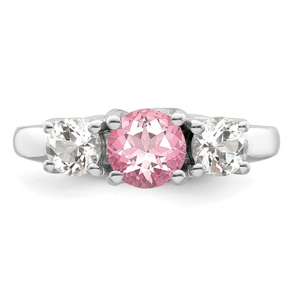 GSS Sterling Silver Rhodium-plated Clear Pink Topaz Pamela Ring