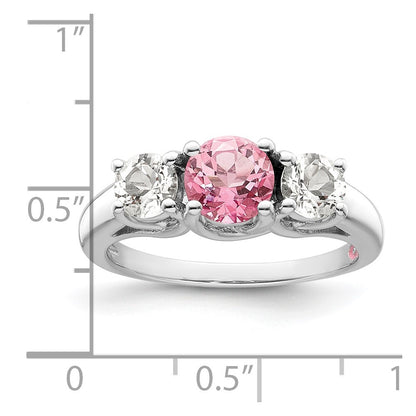 GSS Sterling Silver Rhodium-plated Clear Pink Topaz Pamela Ring