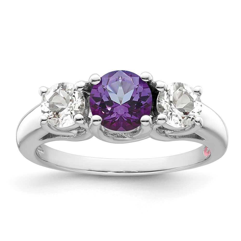 GSS Sterling Silver Rhodium-plated Clear and Purple Topaz Pamela Ring