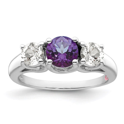 GSS Sterling Silver Rhodium-plated Clear and Purple Topaz Pamela Ring