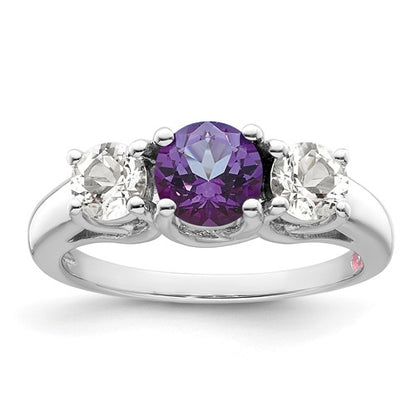 GSSR Sterling Silver Rhodium-plated Clear and Purple Topaz Pamela Ring