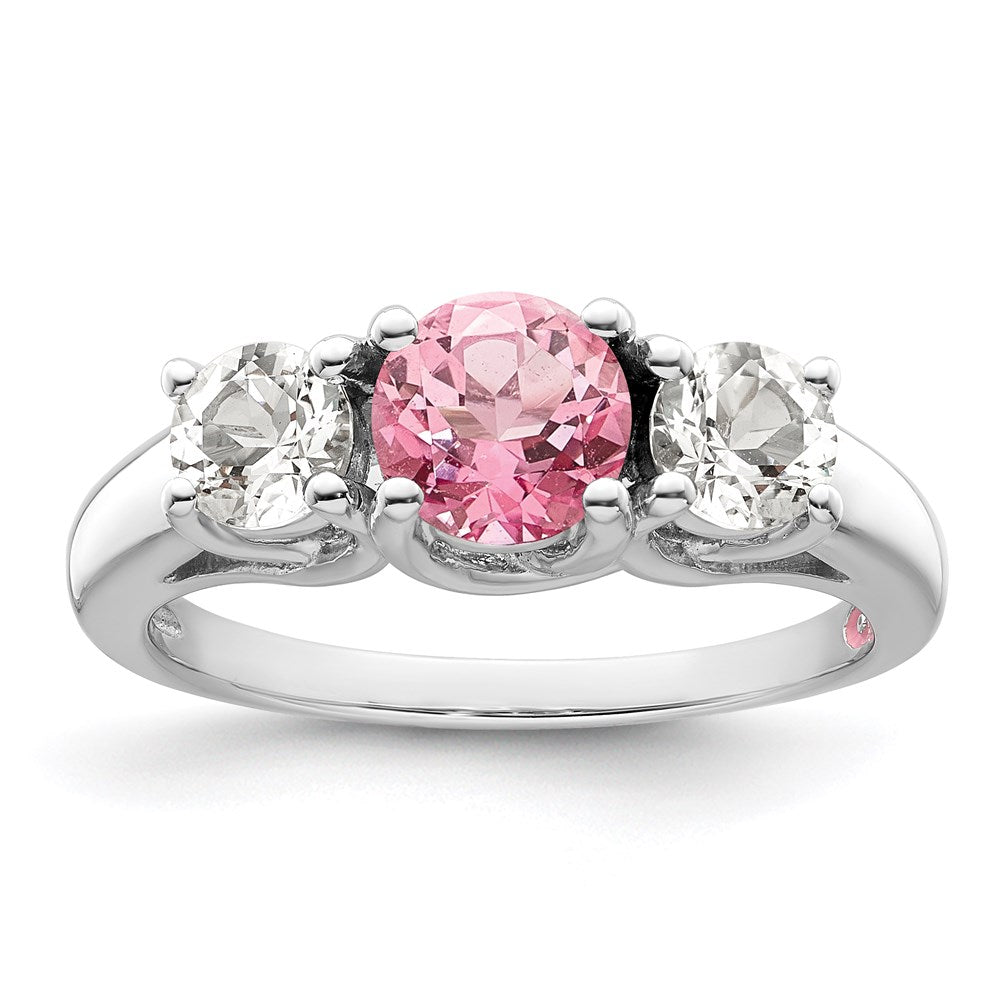 GSS Sterling Silver Rhodium-plated Clear Pink Topaz Pamela Ring